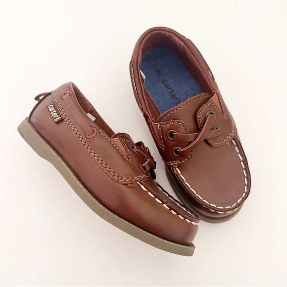 Carter's Toddler Boy Slip-On Faux Leather Baux Boat Shoes Brown 8 - Picture 2 of 9